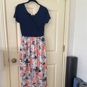 Navy and floral maxi dress